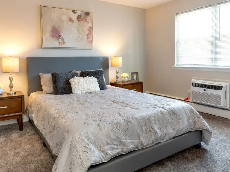 Furnished bedroom at Oak Hollow Apartments in Bethlehem, PA.