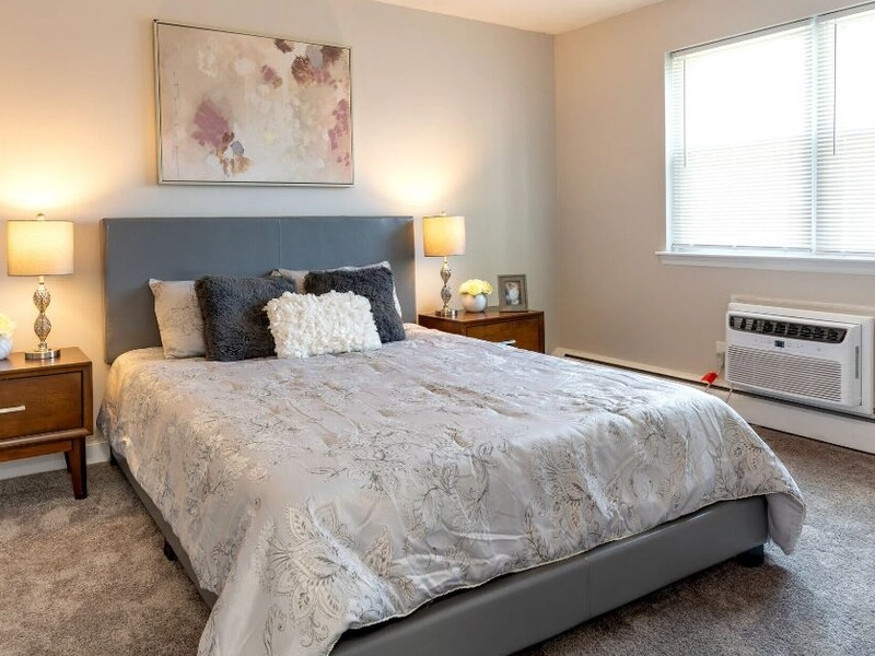 Furnished bedroom at Oak Hollow Apartments in Bethlehem, PA.