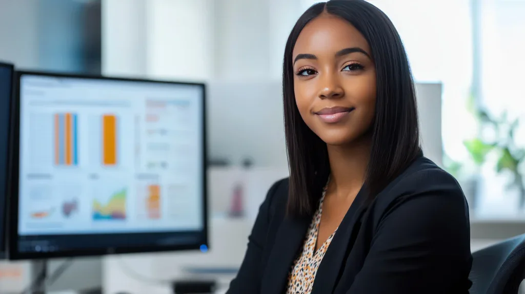 Female Worker at HQ analyzing data