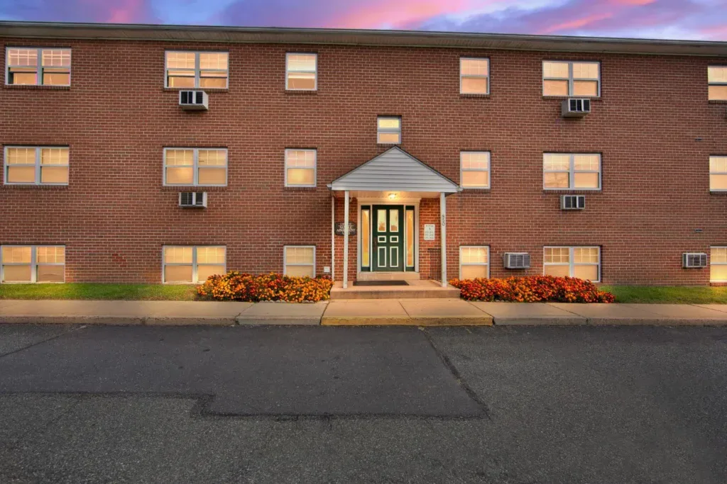 Ridgeview Apartments exterior at night in Reading, PA